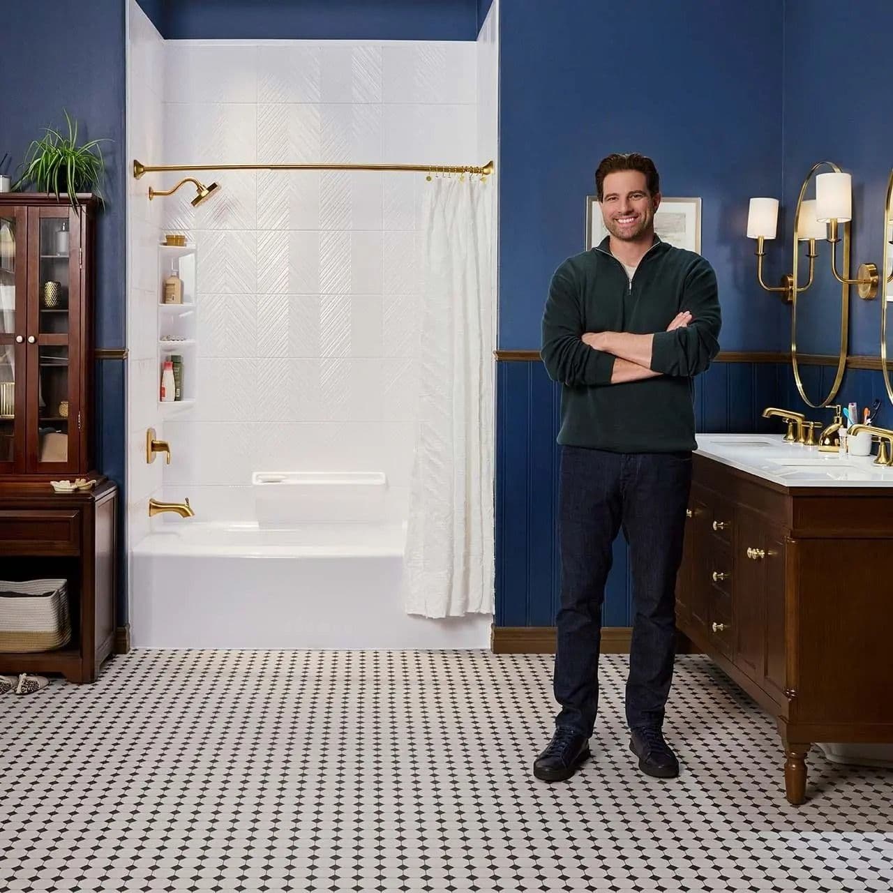 Man Standing by bath tub
